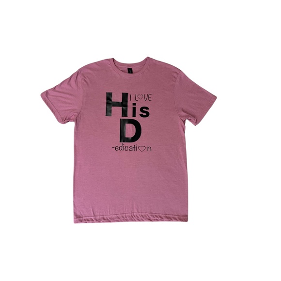 Gildan Soft Style -I Love His D'edication T-Shirt-Size Medium-Pink - Picture 1 of 4